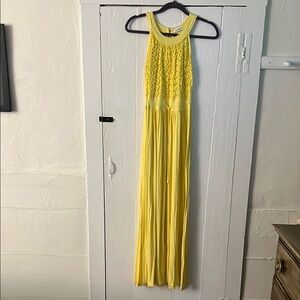 Calvin Klein Yellow Pleated Halter Maxi Dress